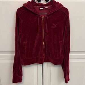 Puma Women's Velour Zip Hoodie in Deep Wine. Preppy athletic velour size XL